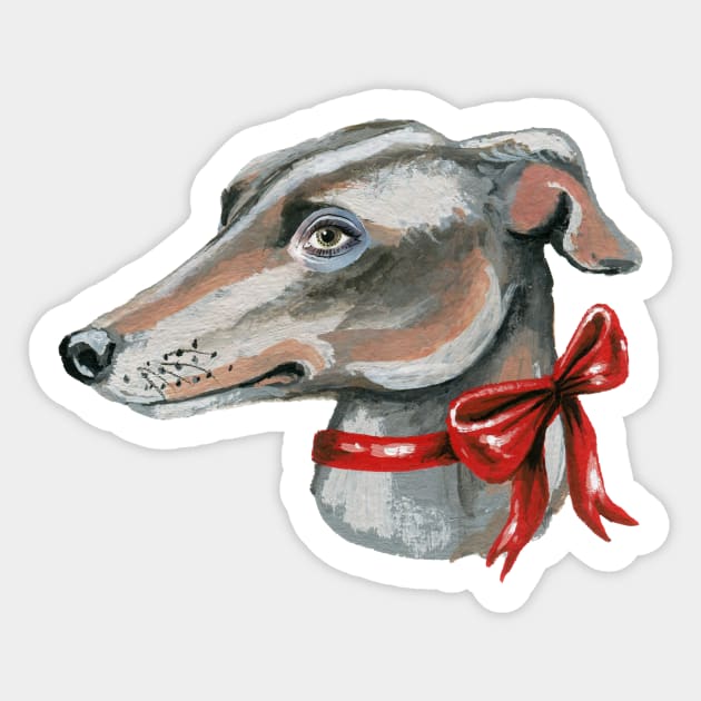 Greyhound Dog with Red Bow Sticker by KayleighRadcliffe